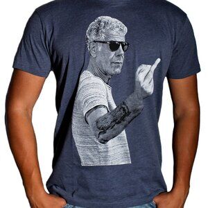 Men's Anthony Bourdain Middle Finger Graphic T-Shirt Heather Navy